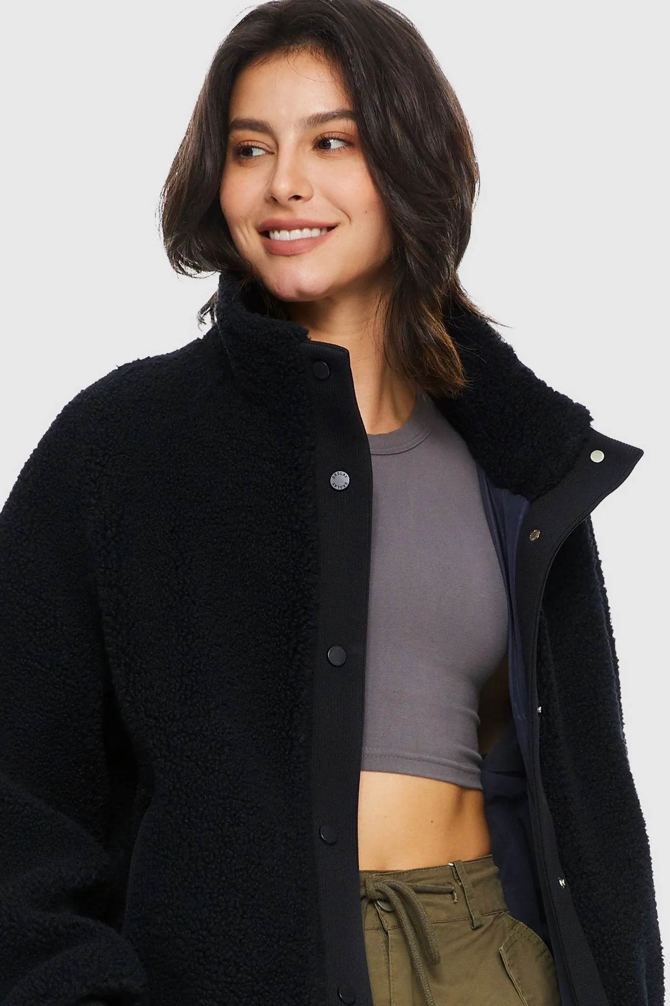 Oversized Snap Button Sherpa Coat