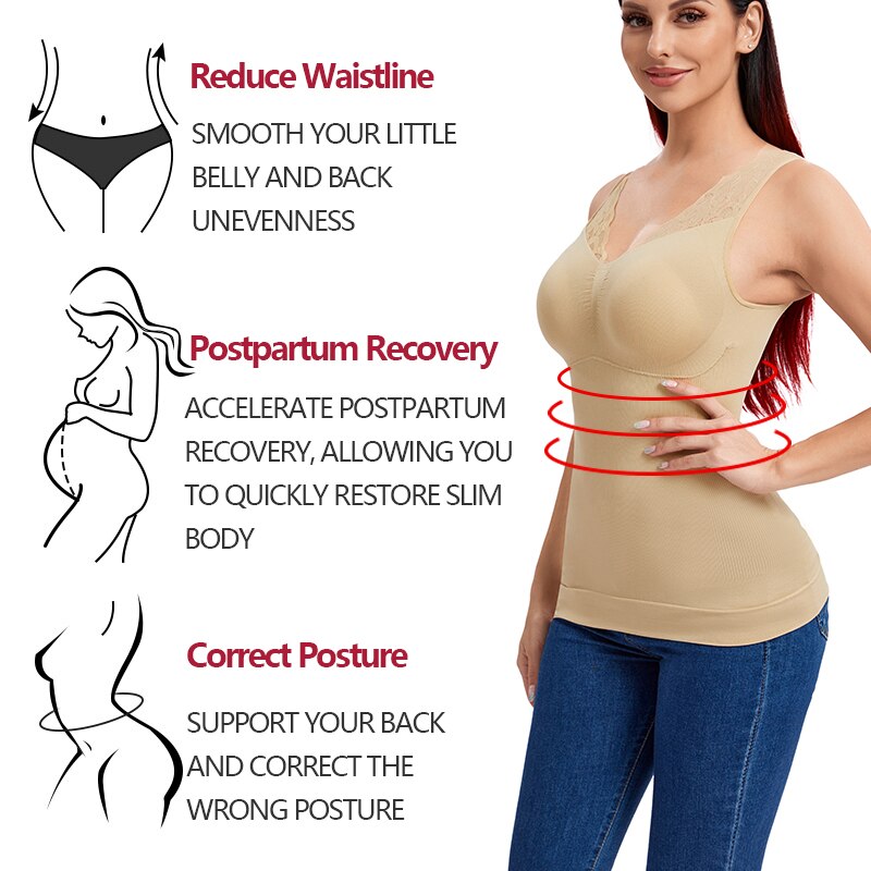 Padded Shapewear Tank Tops Women Tummy Control Smooth Slim Body Shapers Seamless Camisole With