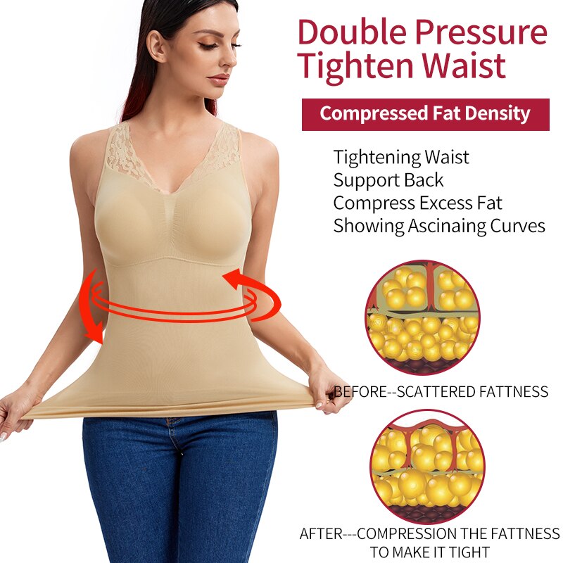 Padded Shapewear Tank Tops Women Tummy Control Smooth Slim Body Shapers Seamless Camisole With