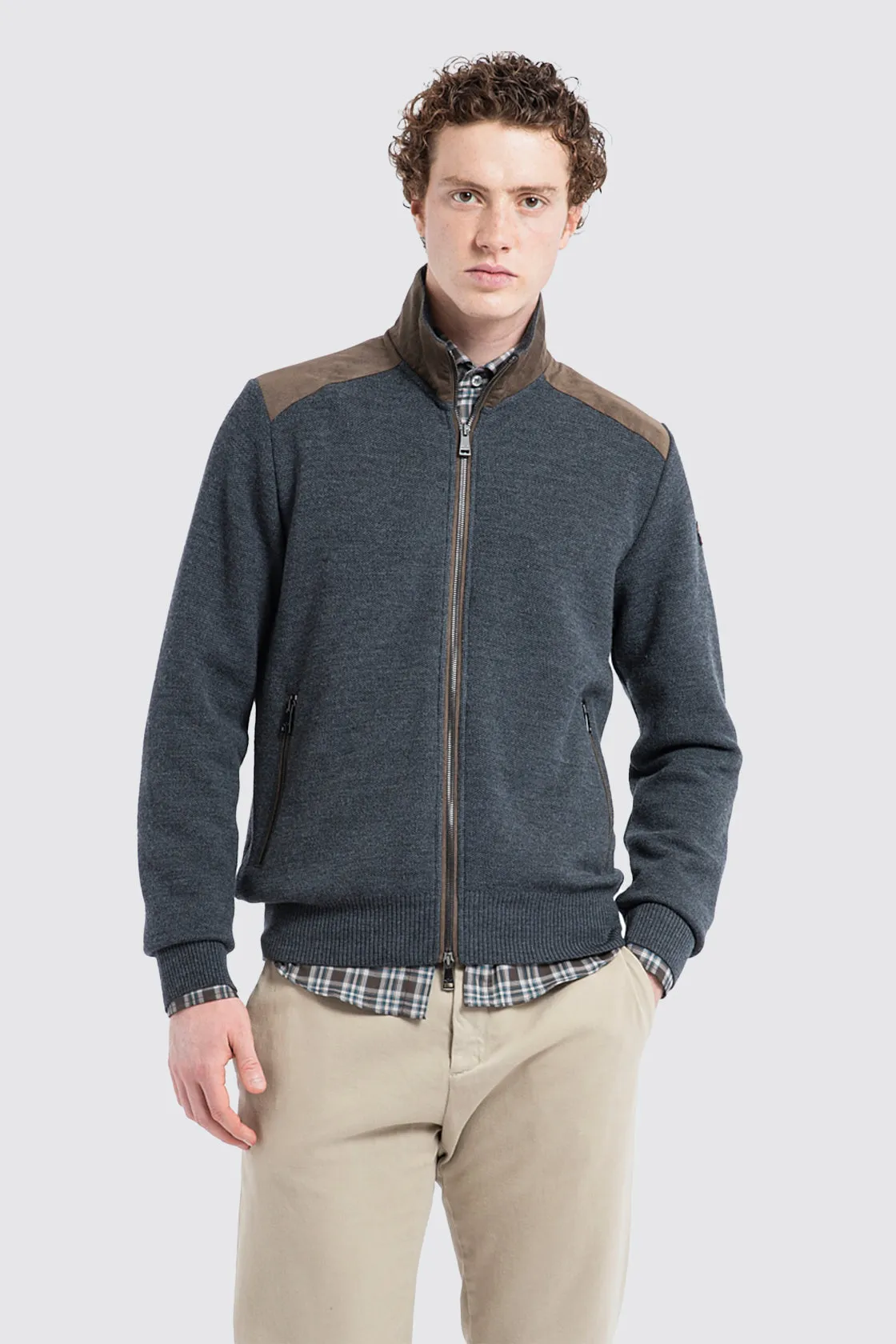 Paul & Shark Full Zip Wool Sweater Charcoal