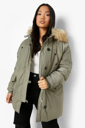 Petite Faux Fur Hooded Parka Coat