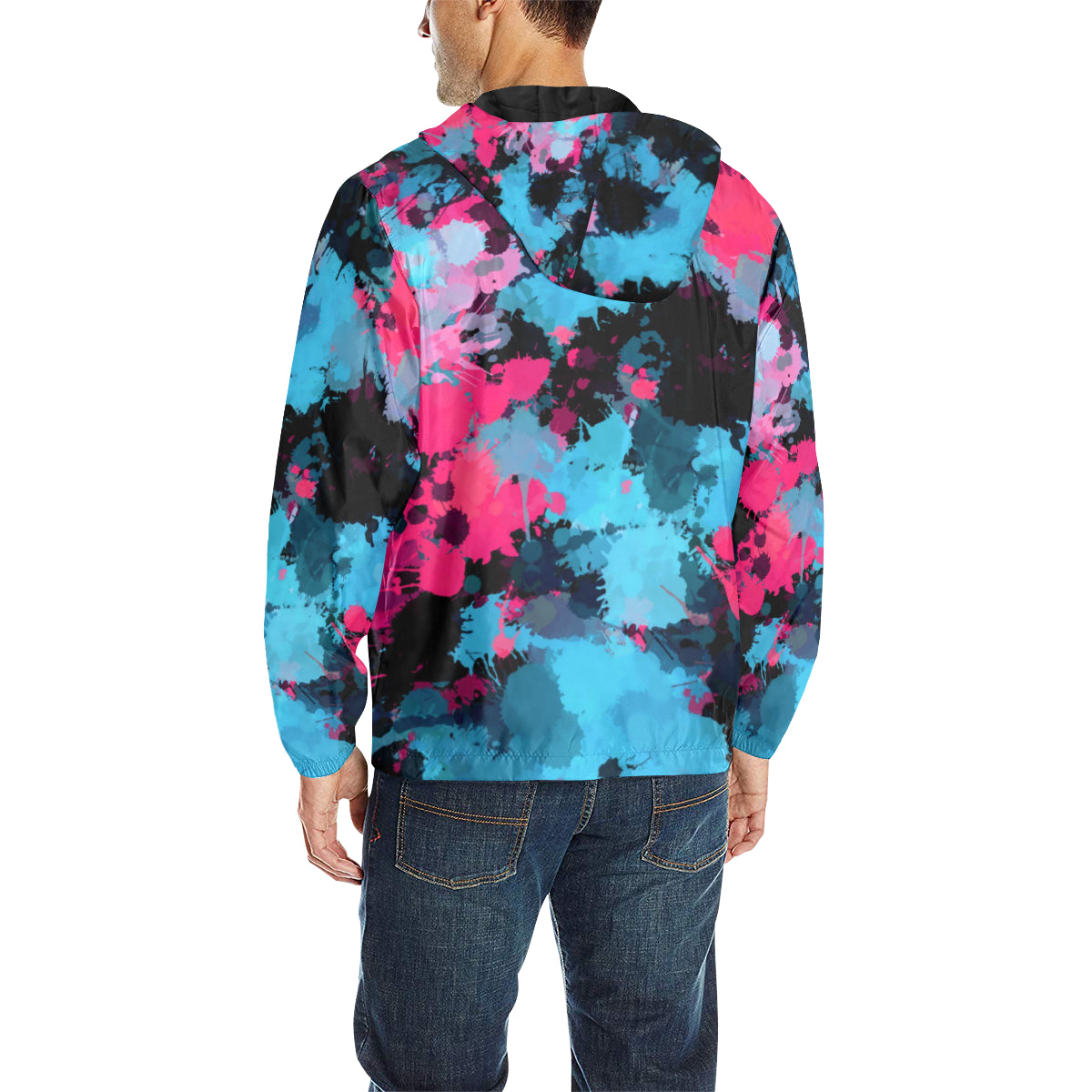 Pink and Blue Paint Splatter Quilted Windbreaker