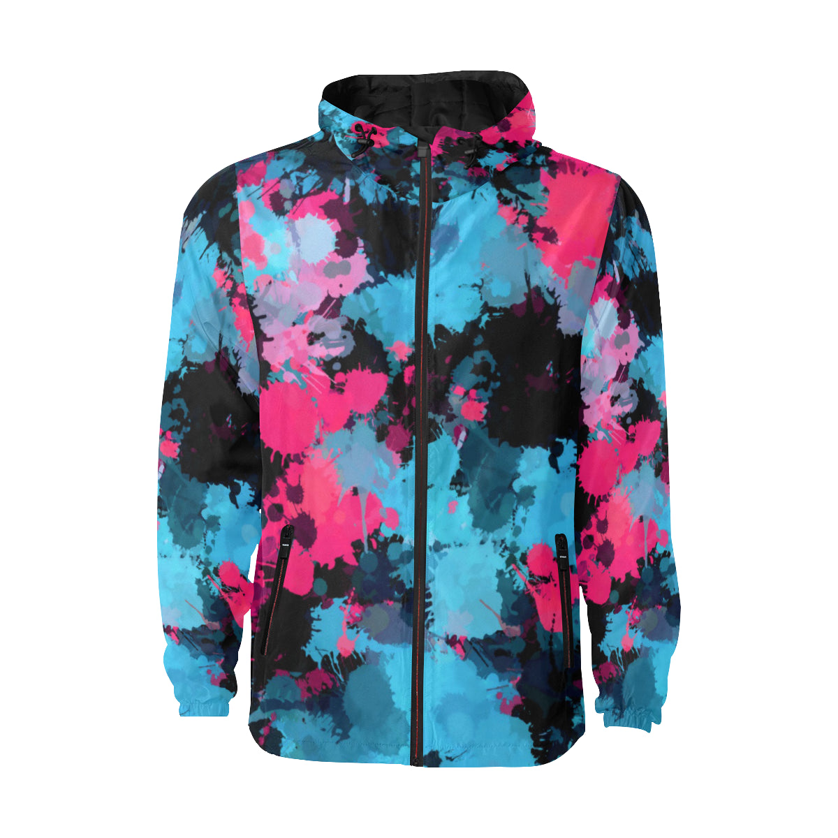 Pink and Blue Paint Splatter Quilted Windbreaker