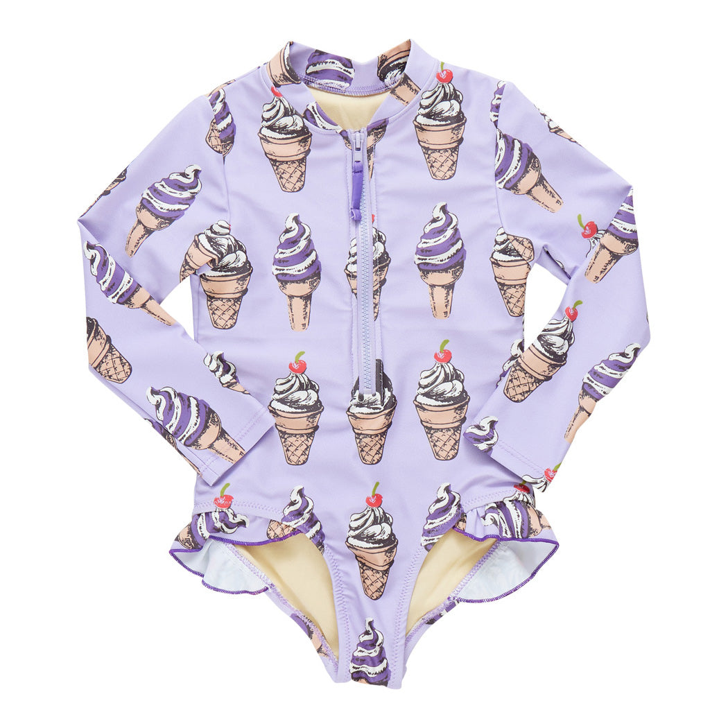 Pink Chicken Baby Girls Arden Rashguard Swimsuit - Lavender Soft Serve