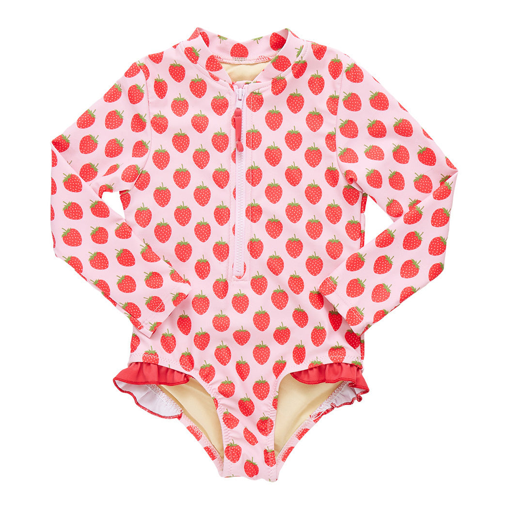 Pink Chicken Girls Arden Rashguard  Swimsuit - Strawberries