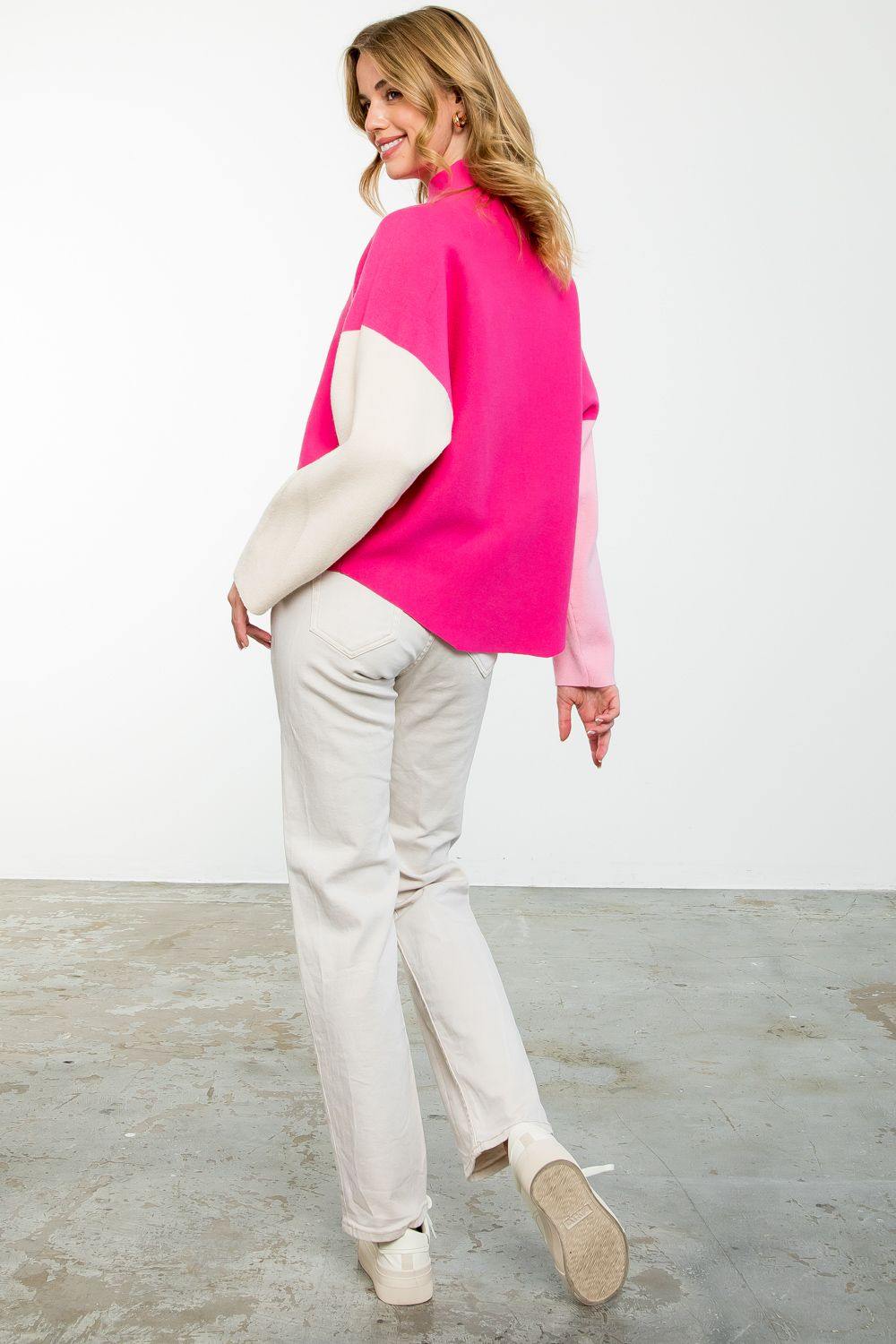 Pink Color Block Sweater