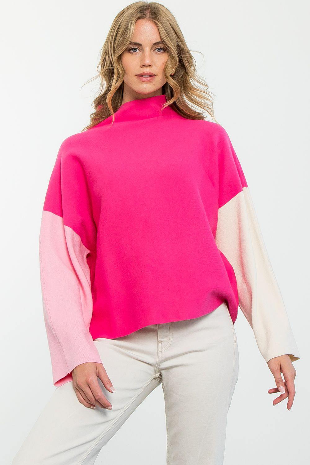 Pink Color Block Sweater