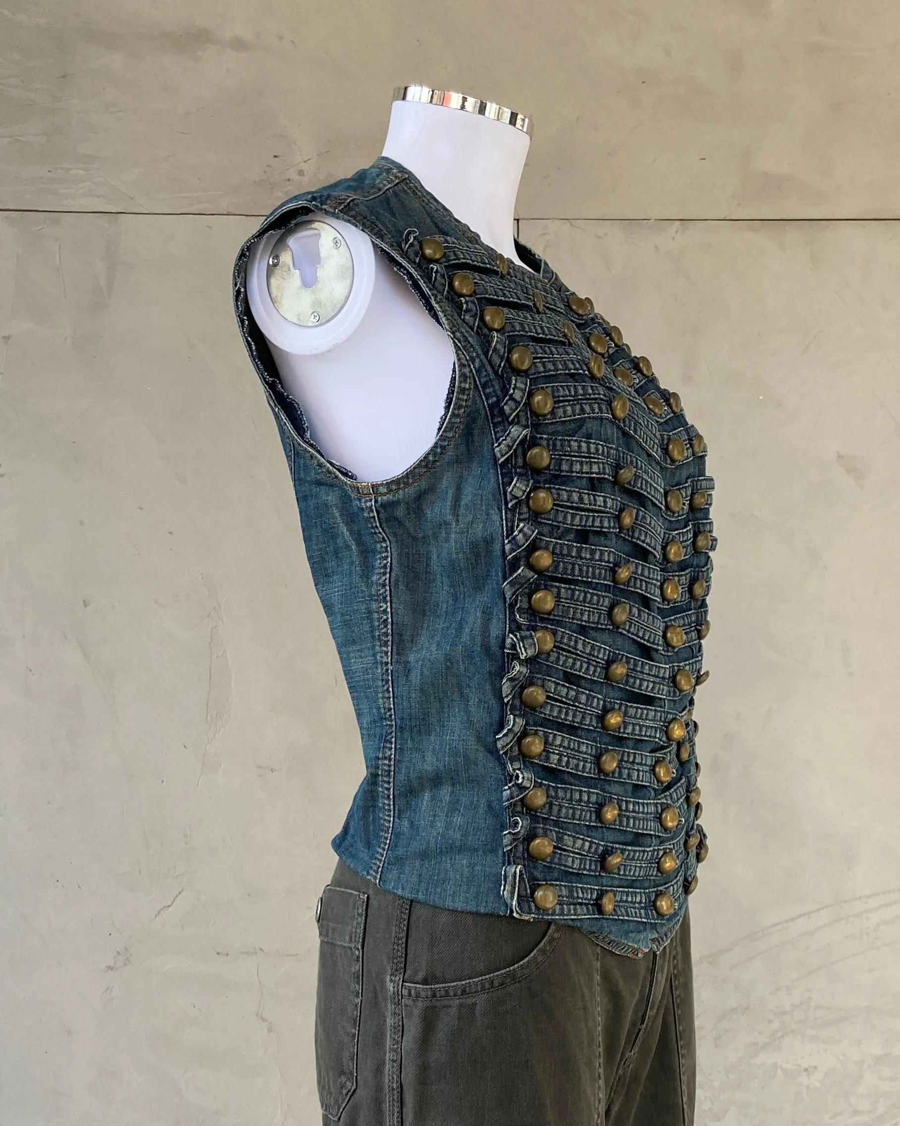 PLEIN SUD 2000'S DENIM STUD WAISTCOAT - M