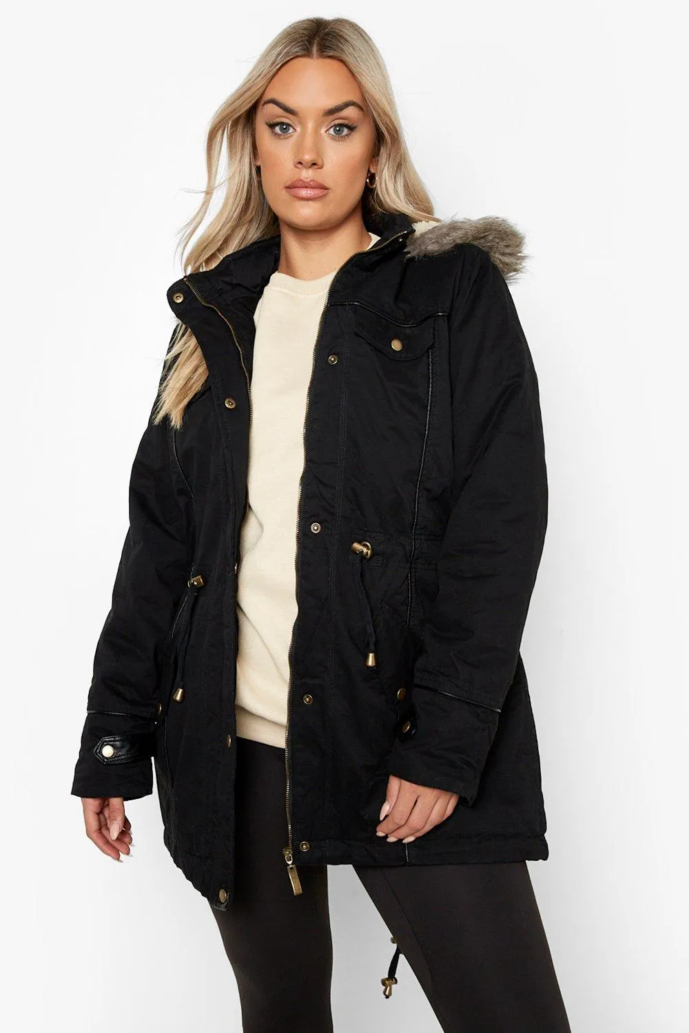 Plus Faux Fur Hood Parka Coat