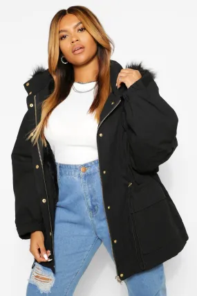 Plus Faux Fur Lined Hooded Parka Coat