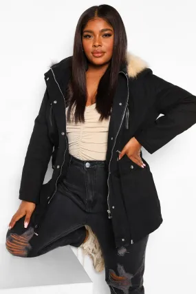 Plus Faux Fur Trim Hooded Parka