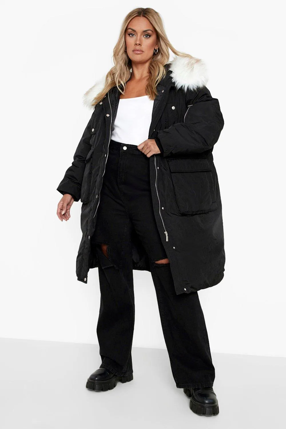 Plus Faux Fur Trim Longline Parka