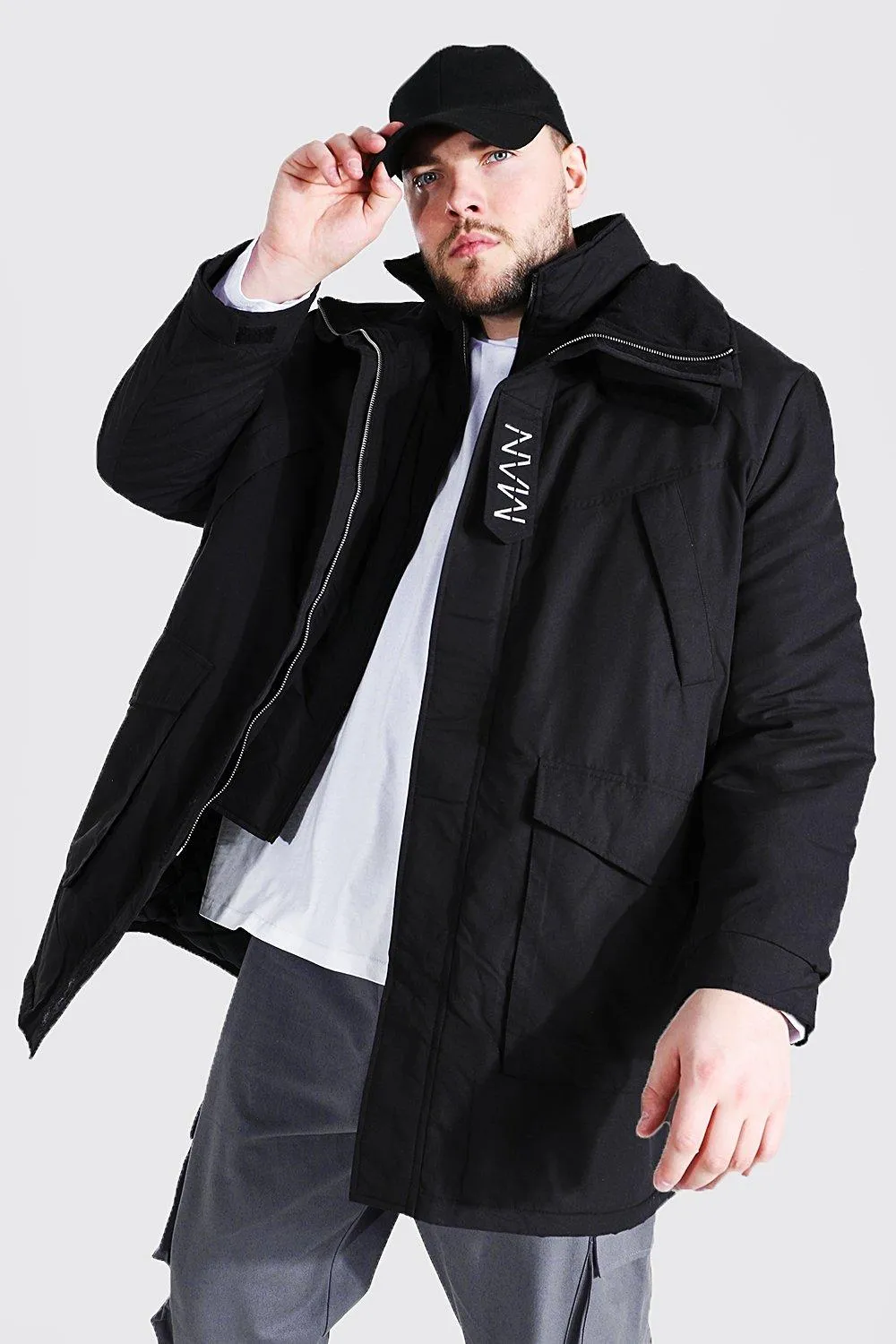 Plus Size Funnel Neck MAN Tab Parka