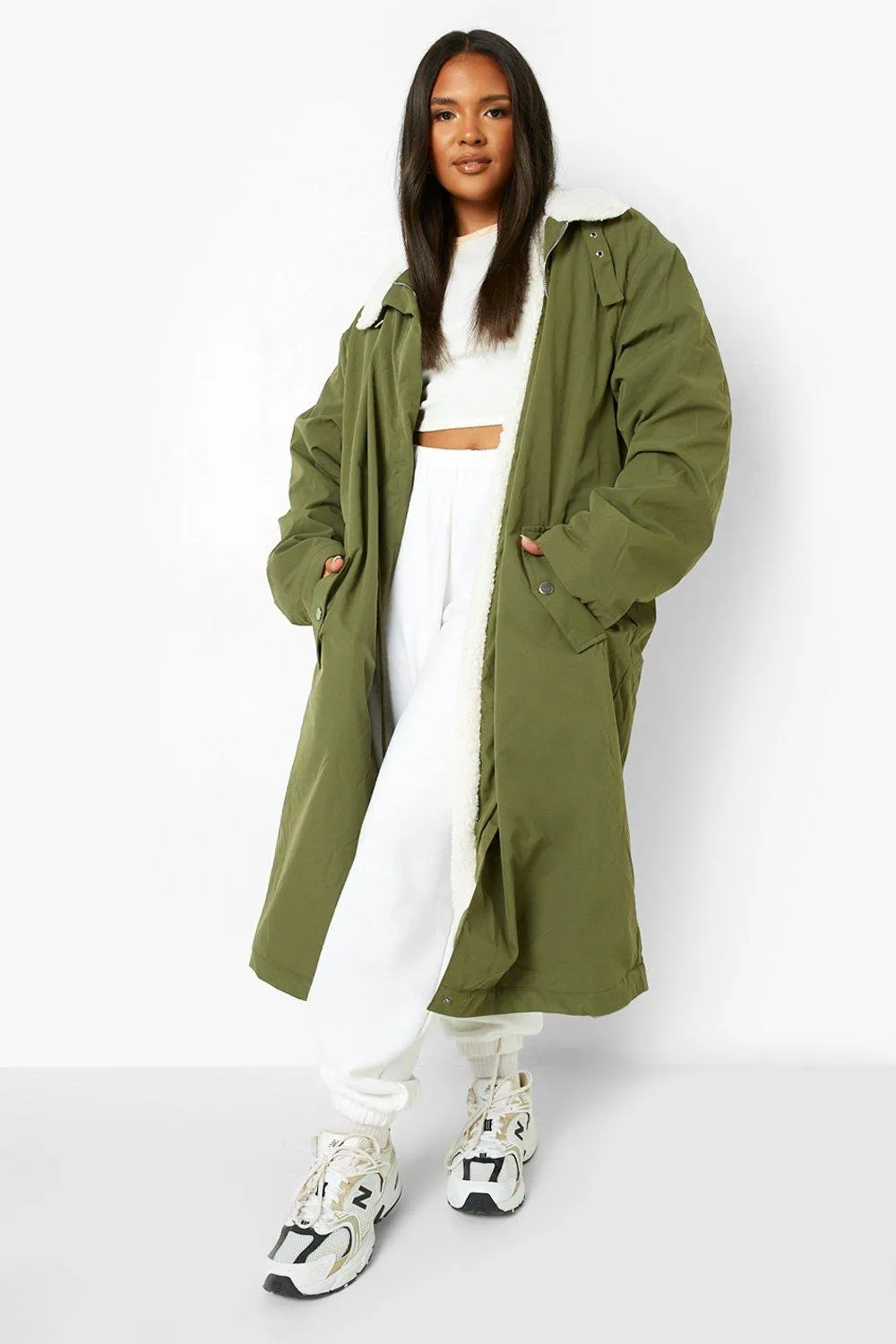 Plus Teddy Trim Parka Coat