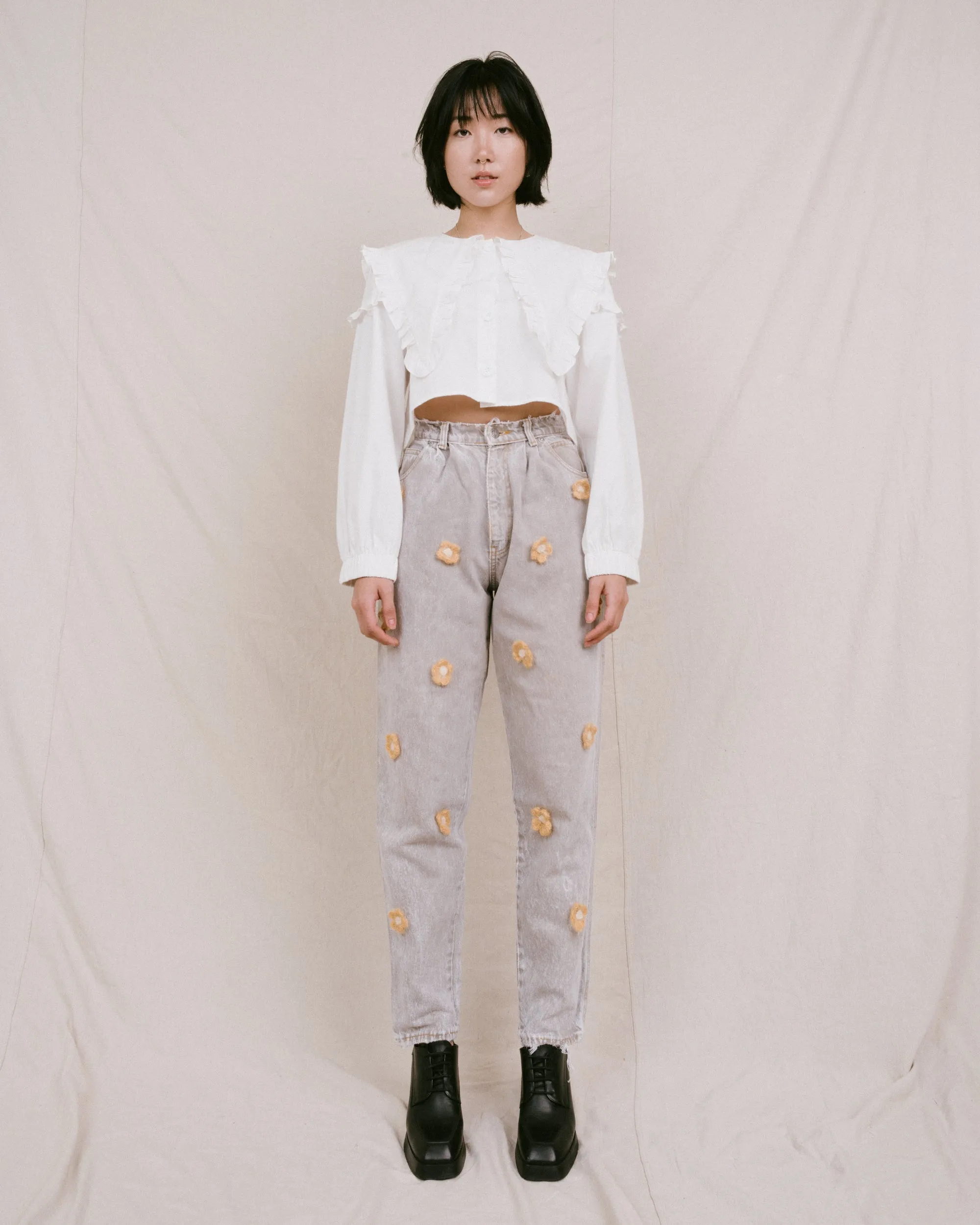 Remade Vintage Flower Denim Pants (S)