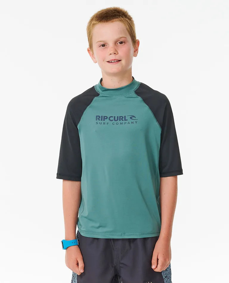 Ripcurl Shock UPF Short Sleeve Boys Rashie - Blue Stone