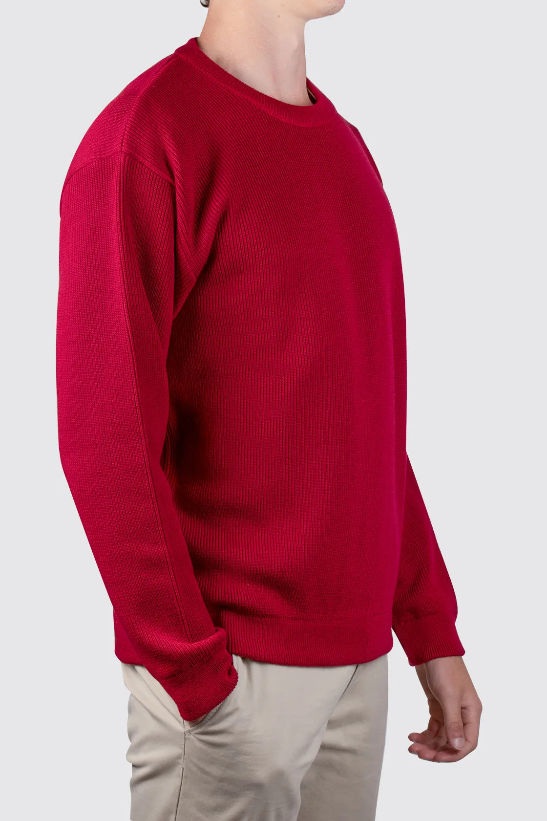 Routleys Fishermans Rib Crew Sweater Red