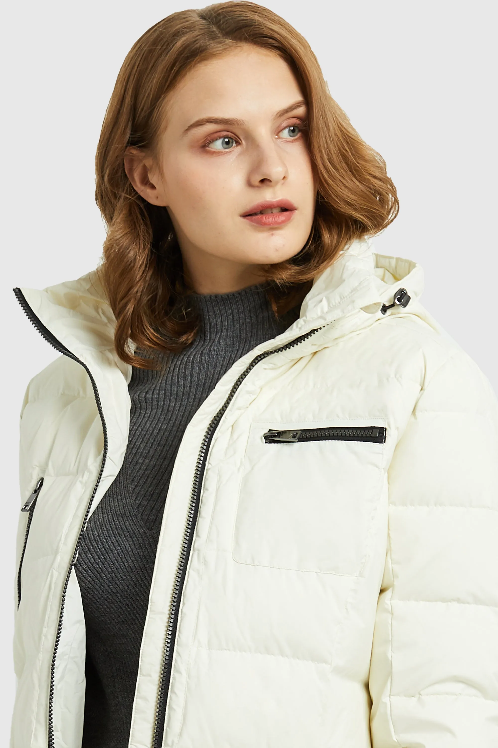 Slant Pocket Zip up Puffer Down Coat