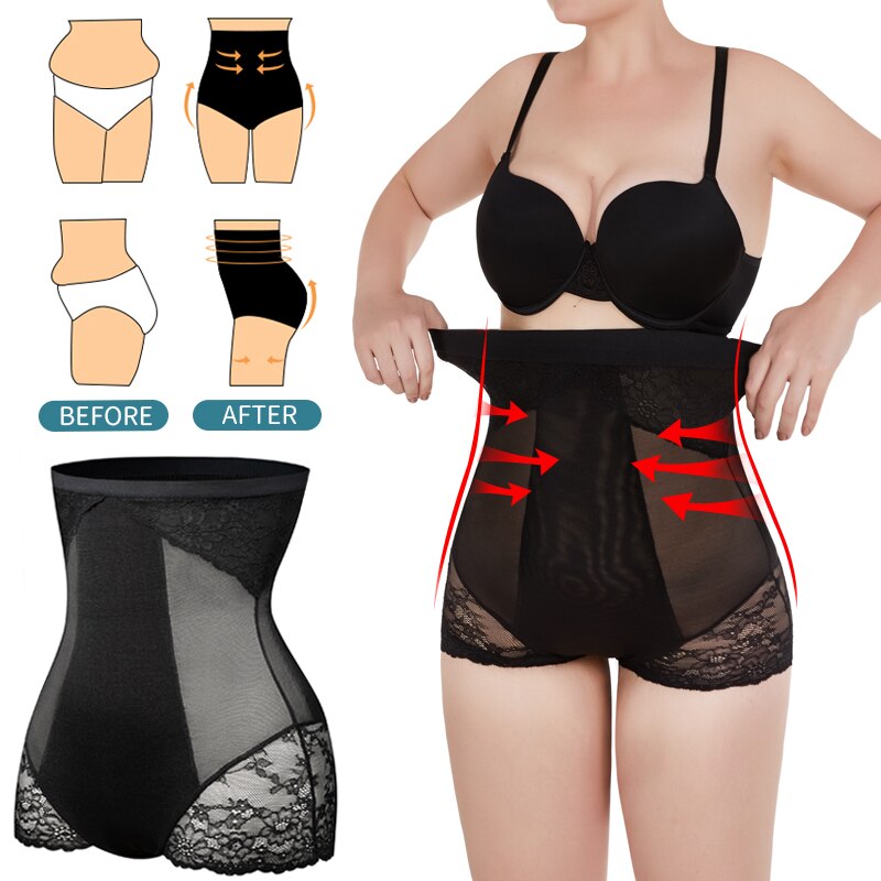 Slimmers High Waist Tummy Control Panties Women Shapewear Mesh Lace Abdomen Flat Body Shaper Butt