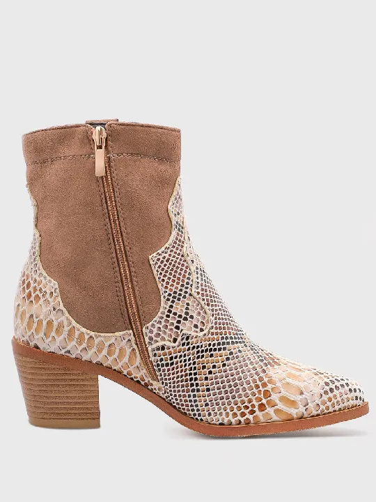 Snakeskin Cowboy Pointed Toe Chunky Heel Zipper Ankle Boots