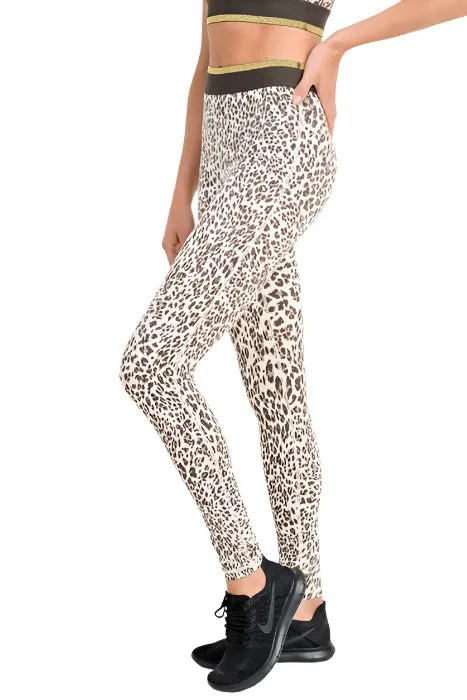 Snow Jaguar Gold Stripe Band Leggings APH2495