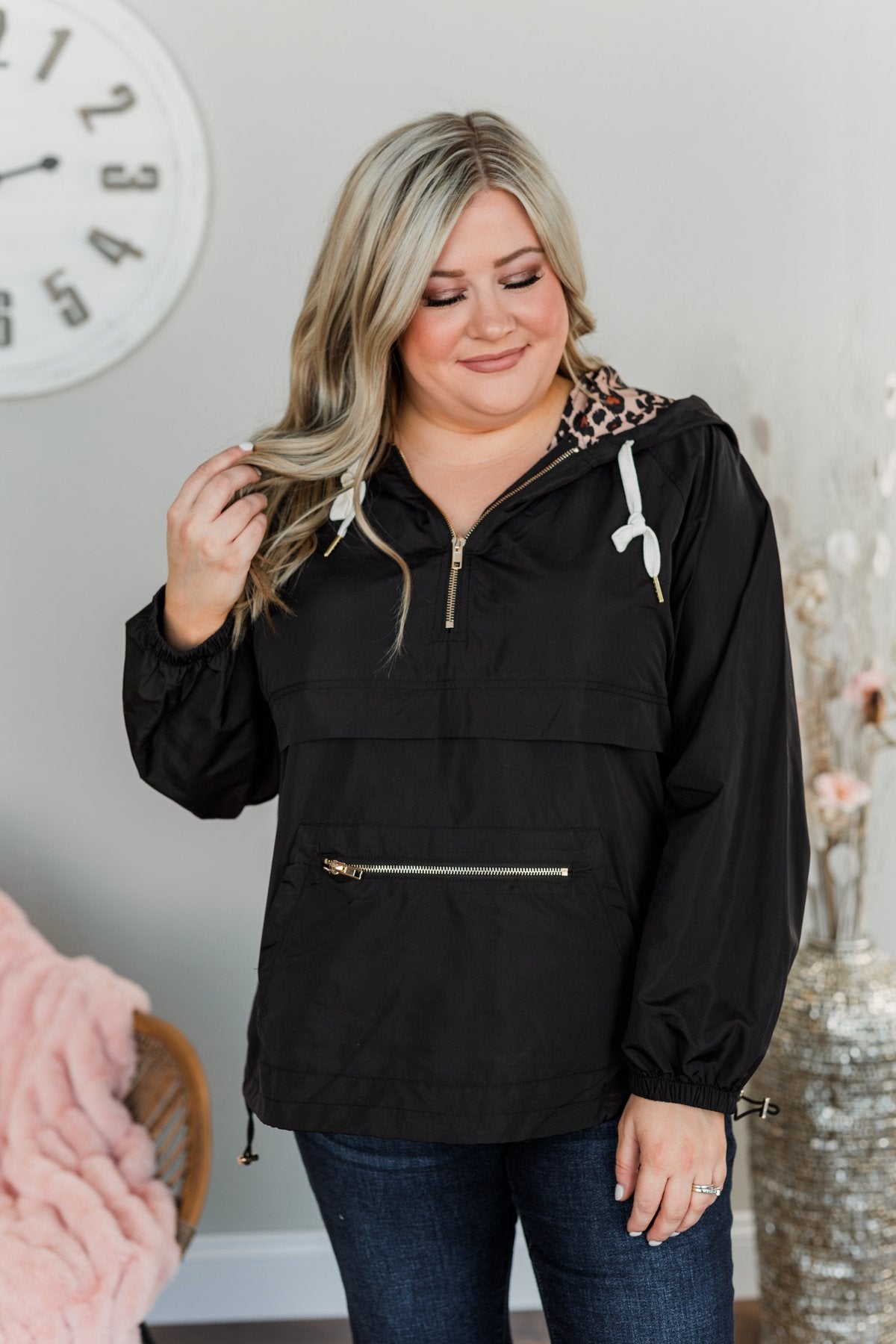 Sprinkle Of Sunshine Drawstring Windbreaker- Black