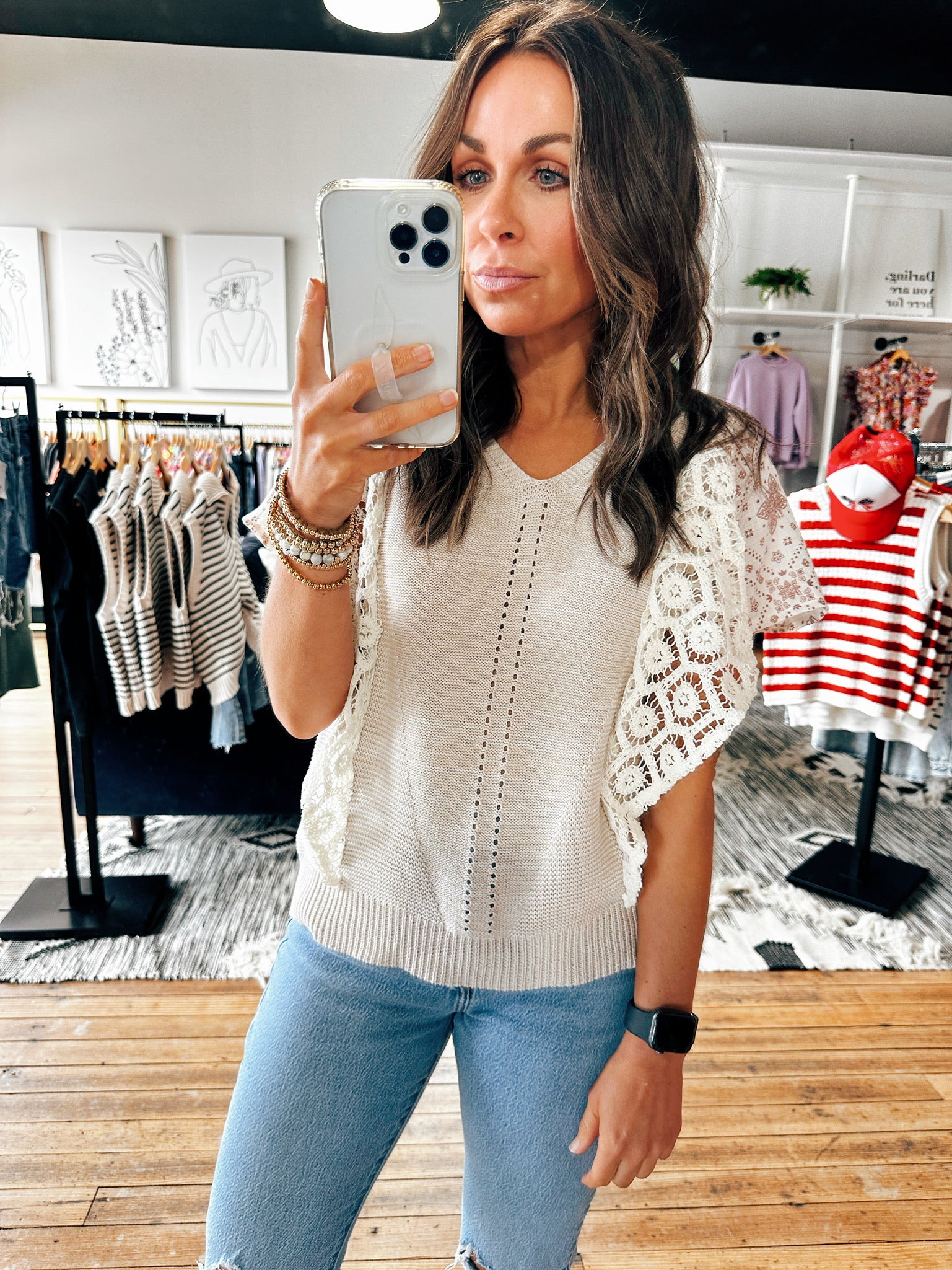 Taupe Flutter Sleeve Sweater