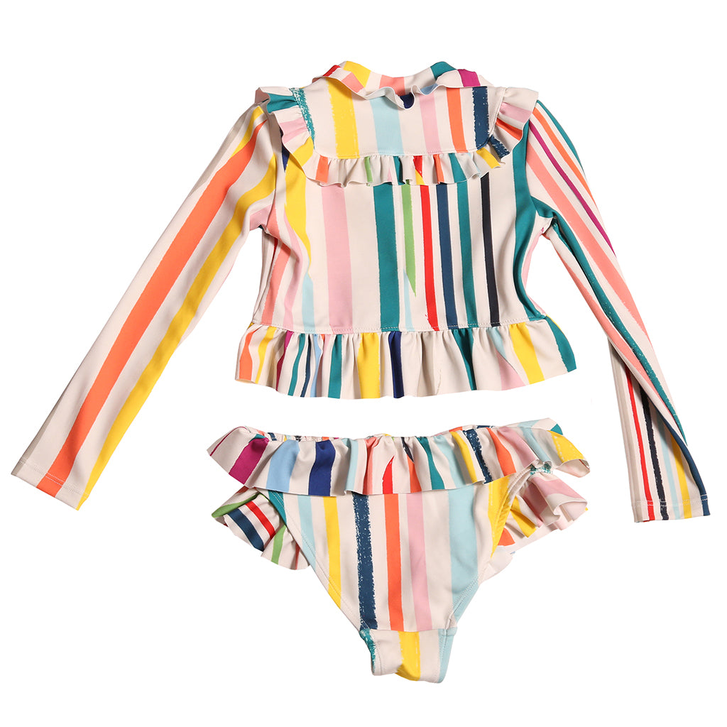 Tia Cibani Kids Child Marina Ruffle Rashguard Swimsuit Rainbow Stripes