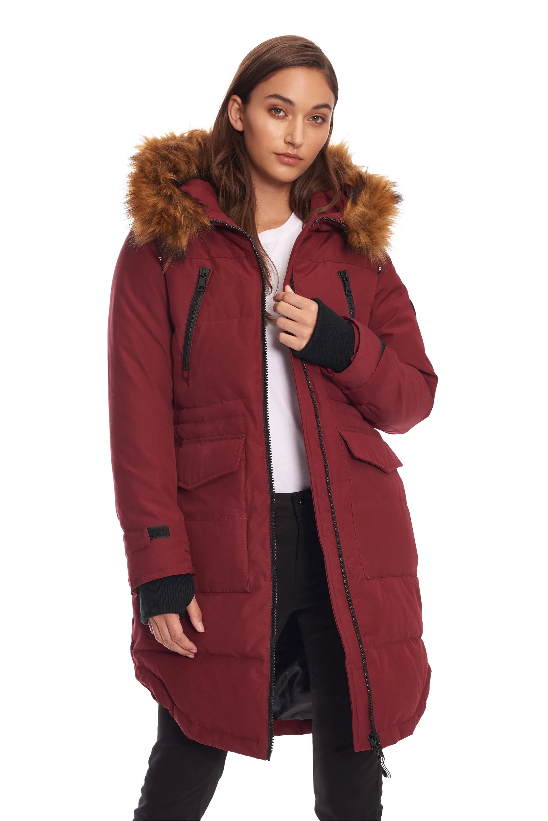 UKON | WOMEN'S VEGAN DOWN (RECYCLED) DRAWSTRING PARKA, OXBLOOD