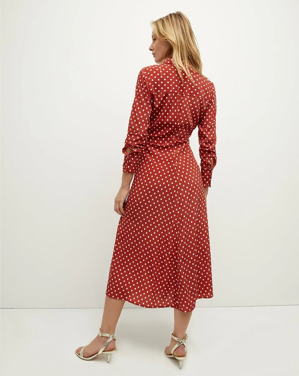 Veronica Beard Lex Dress in Brick Red/Ecru