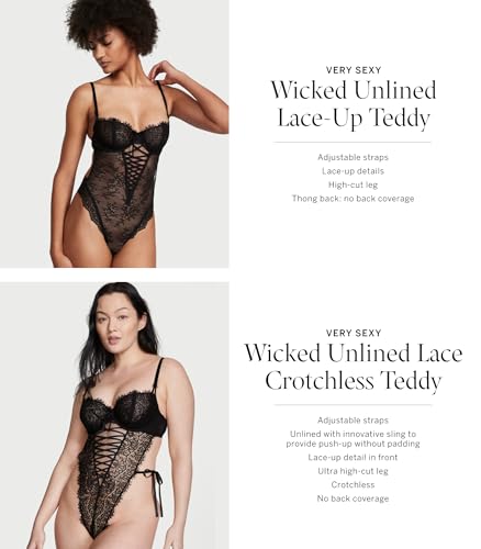 Victoria's Secret Unlined Wicked Lace Up Teddy, Sexy Lingerie, One Piece Bodysuit, Lace Bodysuit, Lingerie Set, Shapewear, Black