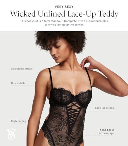 Victoria's Secret Unlined Wicked Lace Up Teddy, Sexy Lingerie, One Piece Bodysuit, Lace Bodysuit, Lingerie Set, Shapewear, Black