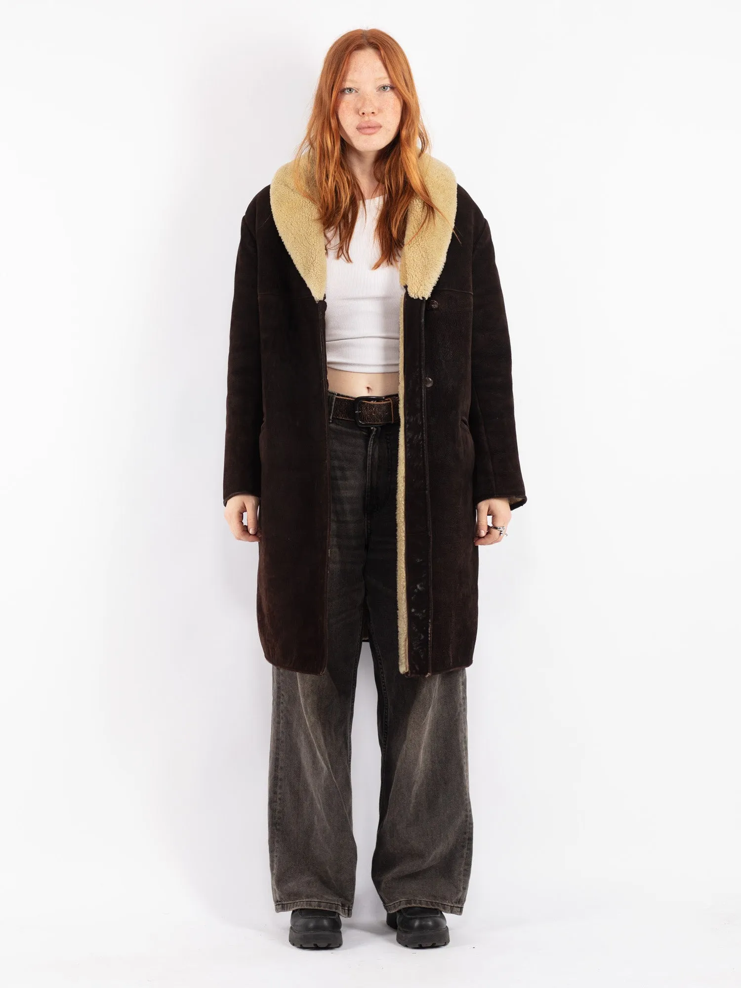 Vintage 70's Women Sheepskin Coat in Brown