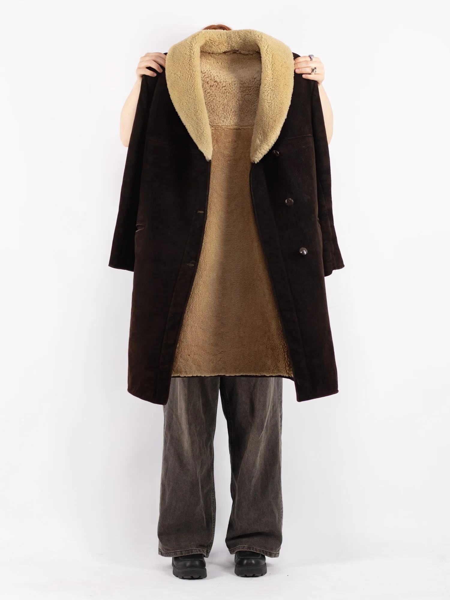 Vintage 70's Women Sheepskin Coat in Brown