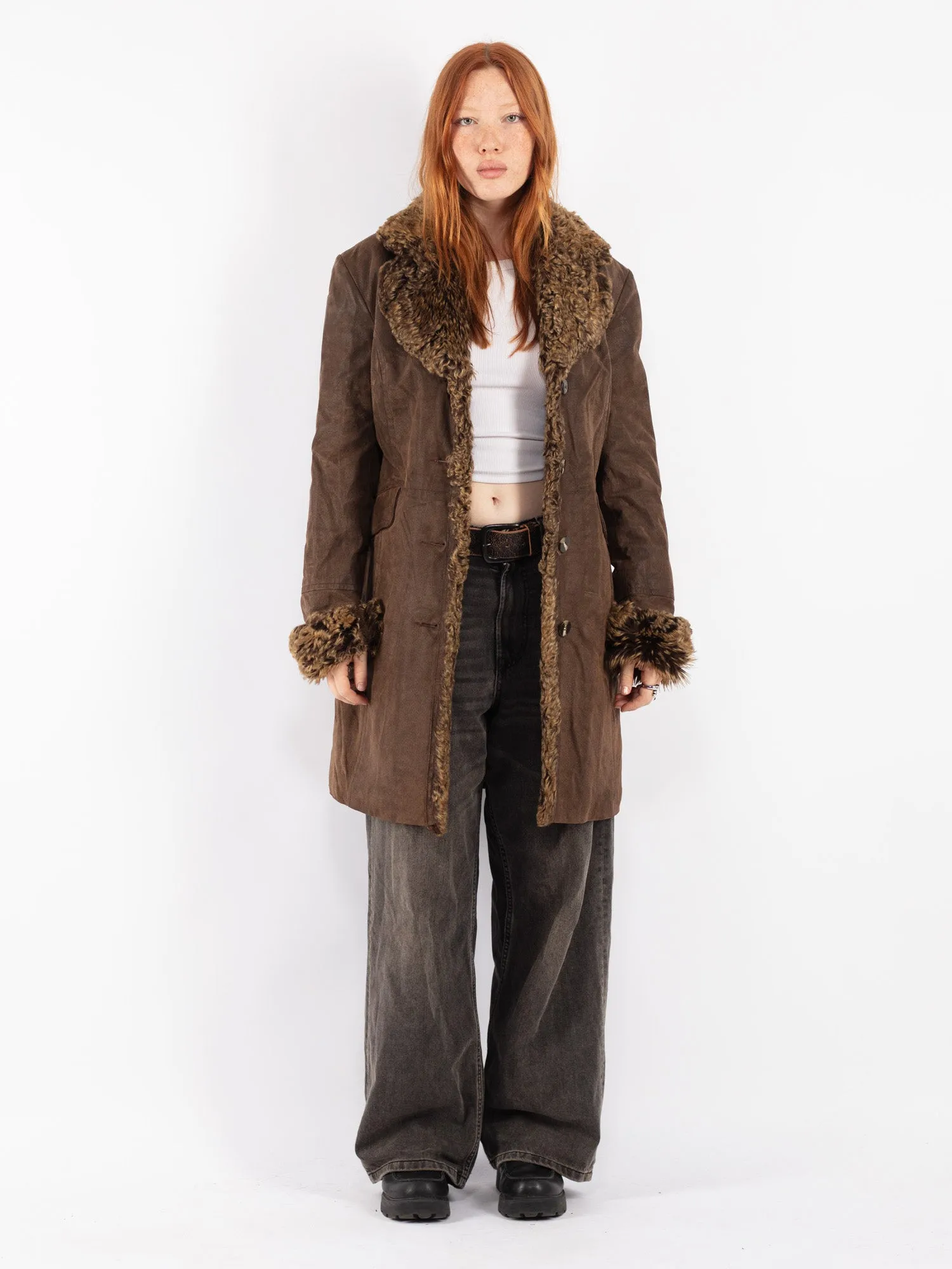 Vintage 70's Women Suede Sherpa Coat in Brown