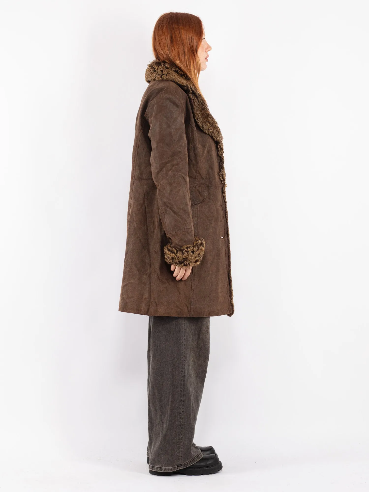 Vintage 70's Women Suede Sherpa Coat in Brown