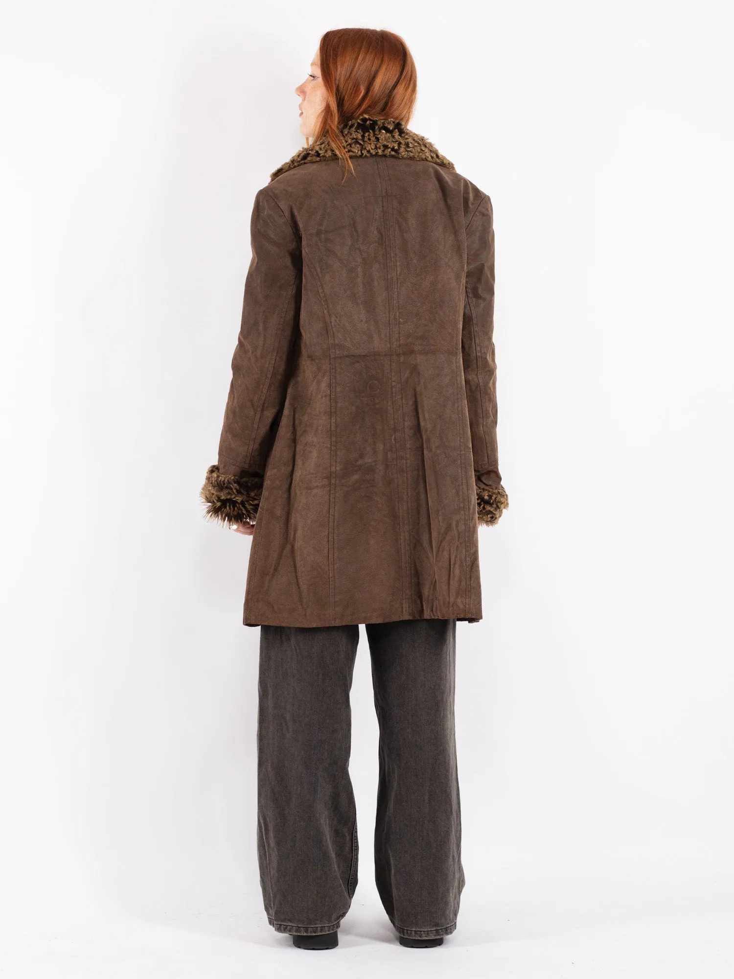 Vintage 70's Women Suede Sherpa Coat in Brown