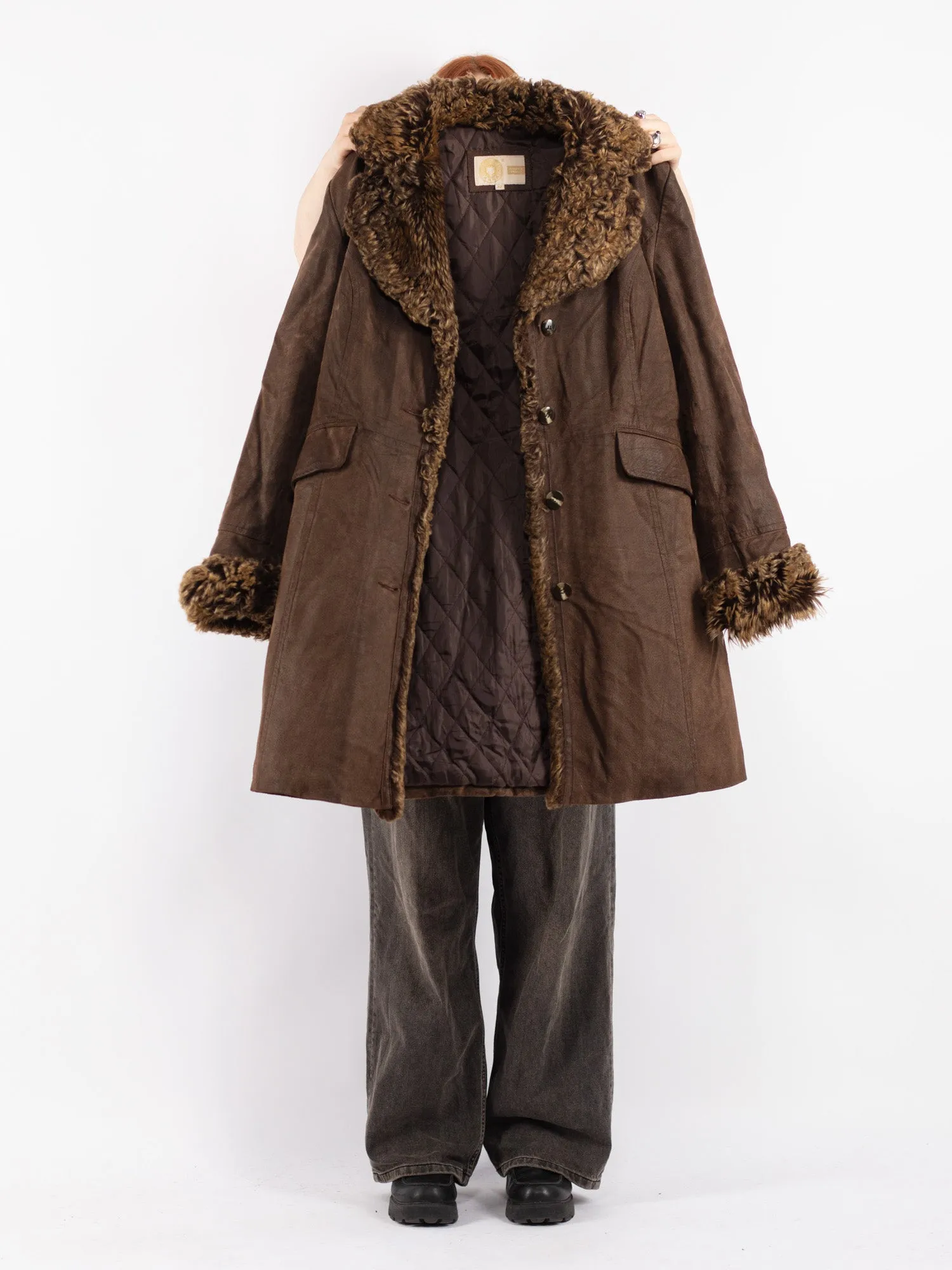 Vintage 70's Women Suede Sherpa Coat in Brown