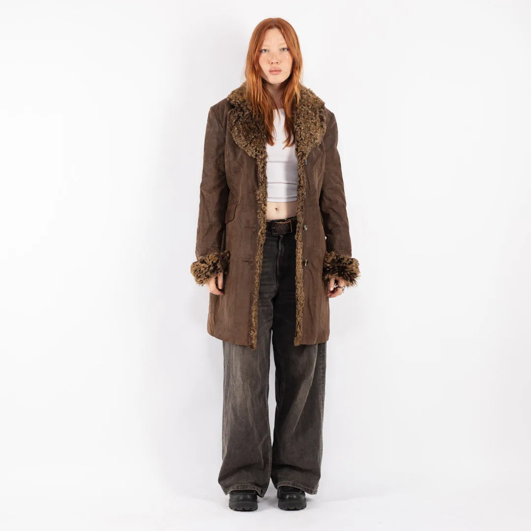 Vintage 70's Women Suede Sherpa Coat in Brown