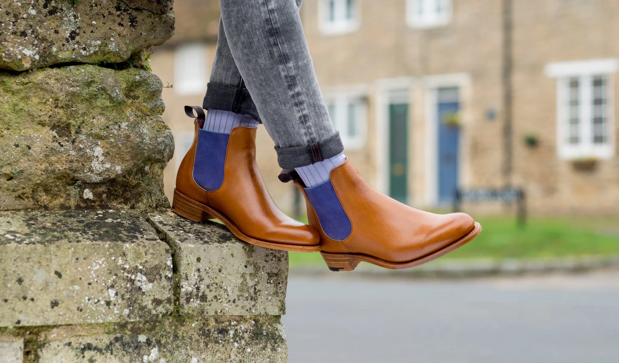 Violet - Navy Suede / Red Elastic Chelsea Boot