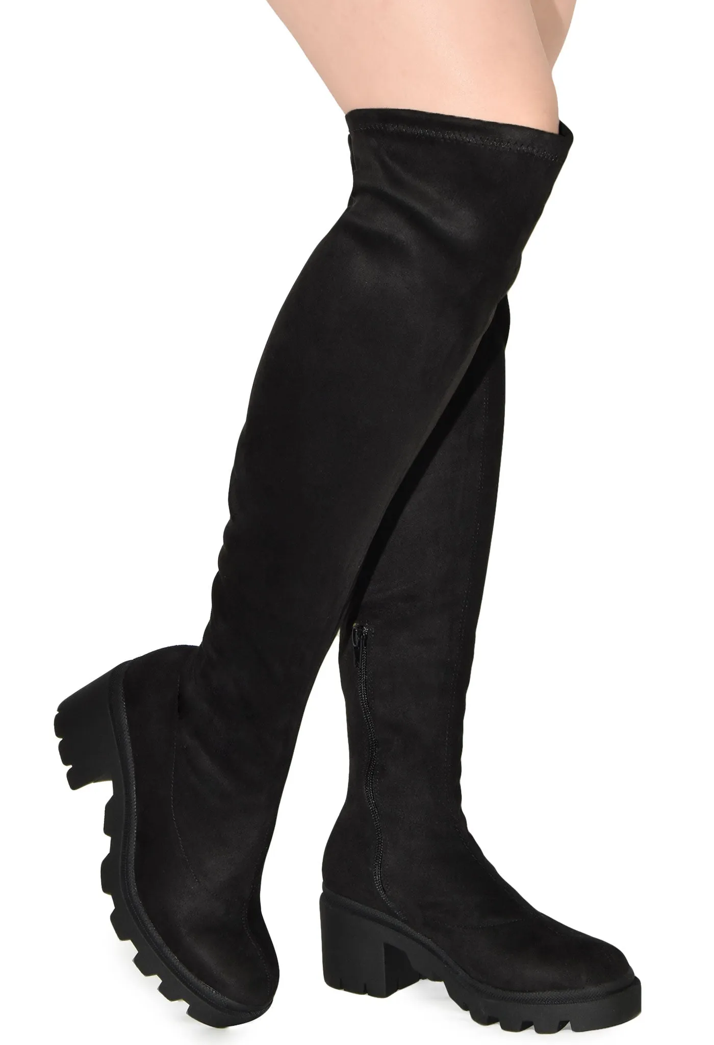 VIVICAN-10 Faux Suede Over The Knee Lug Sole Boot