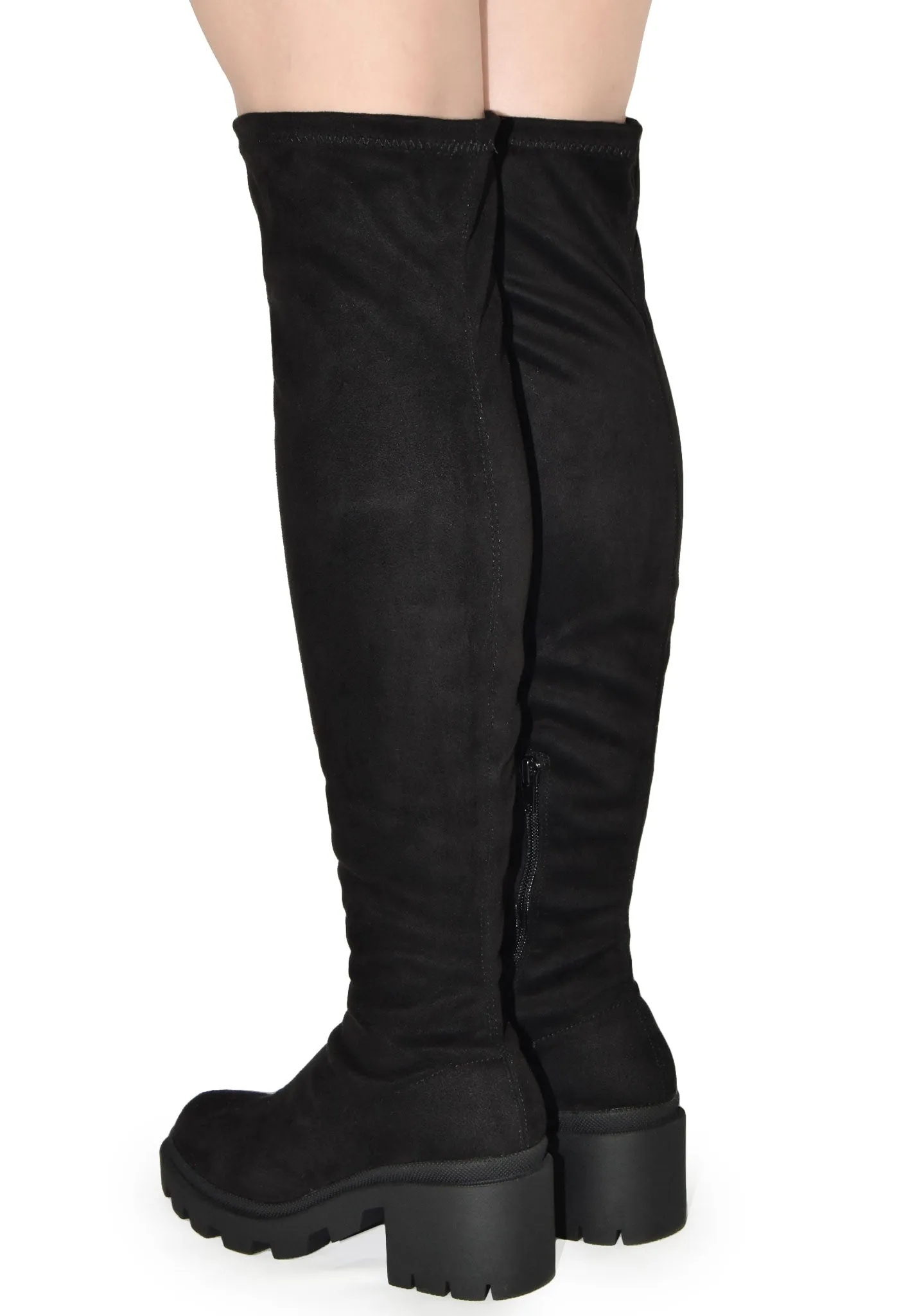 VIVICAN-10 Faux Suede Over The Knee Lug Sole Boot