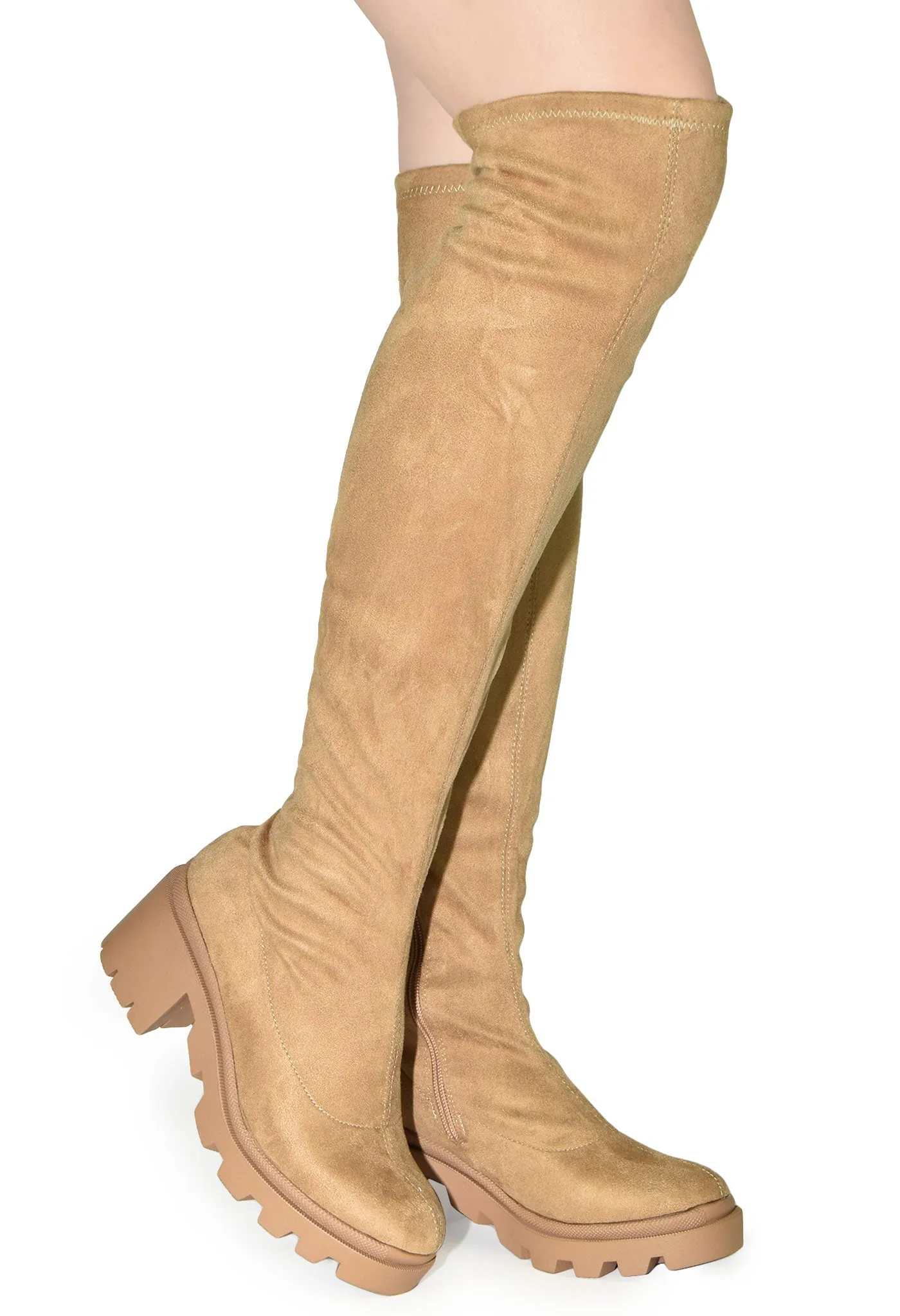 VIVICAN-10 Faux Suede Over The Knee Lug Sole Boot