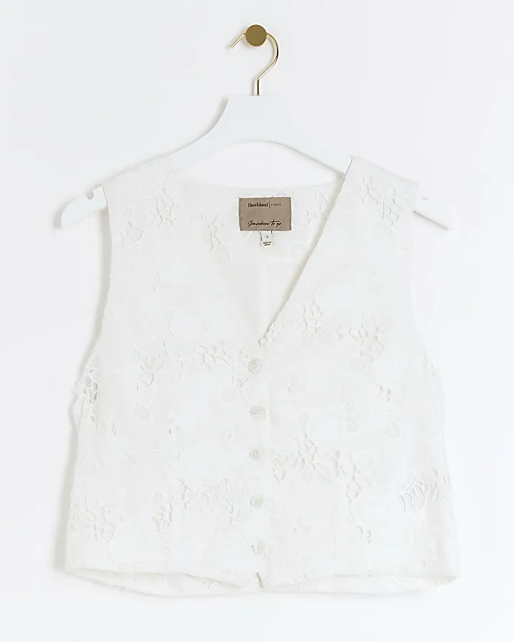 White floral broderie waistcoat