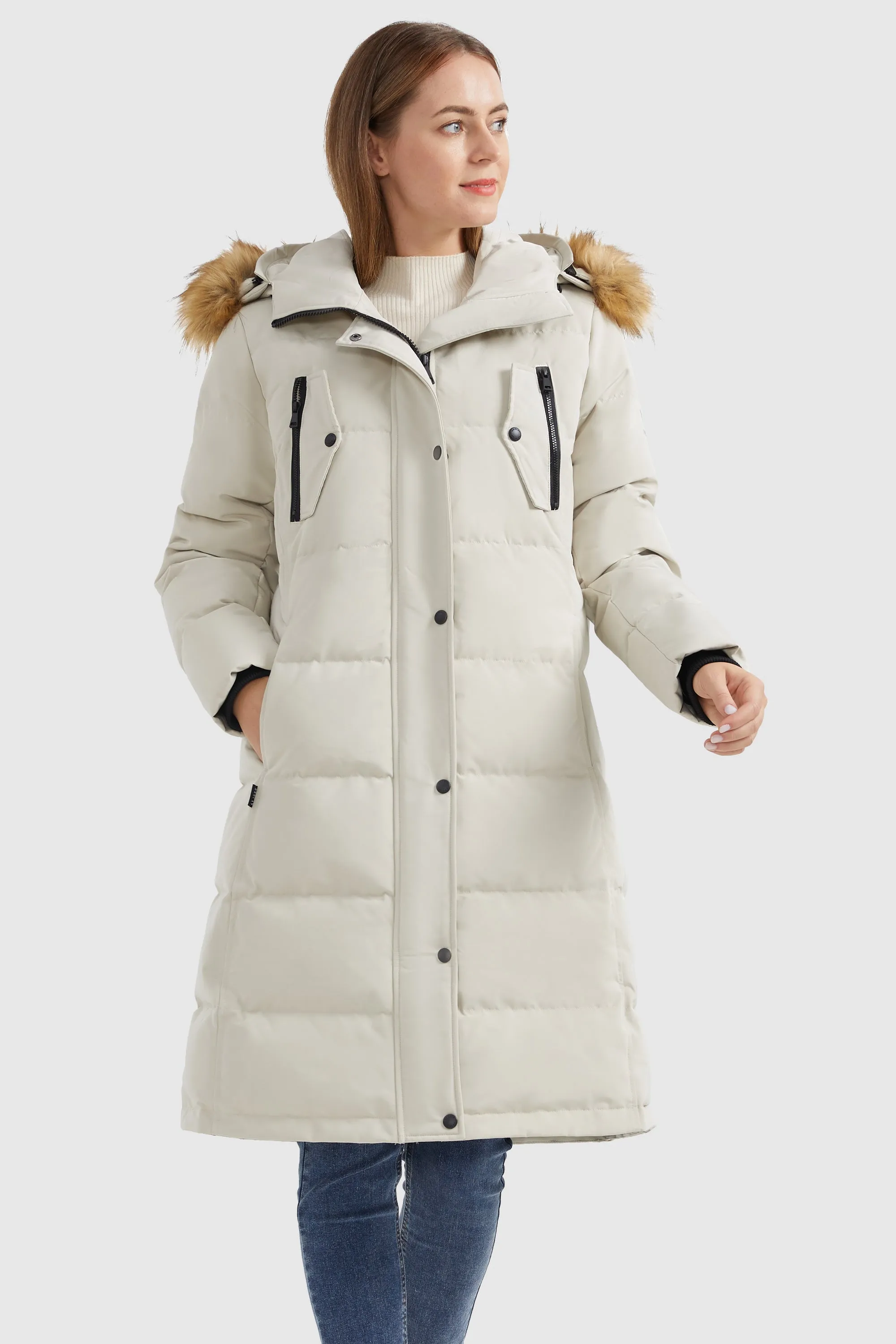 Windproof Puffer Fur Hooded Down Coat