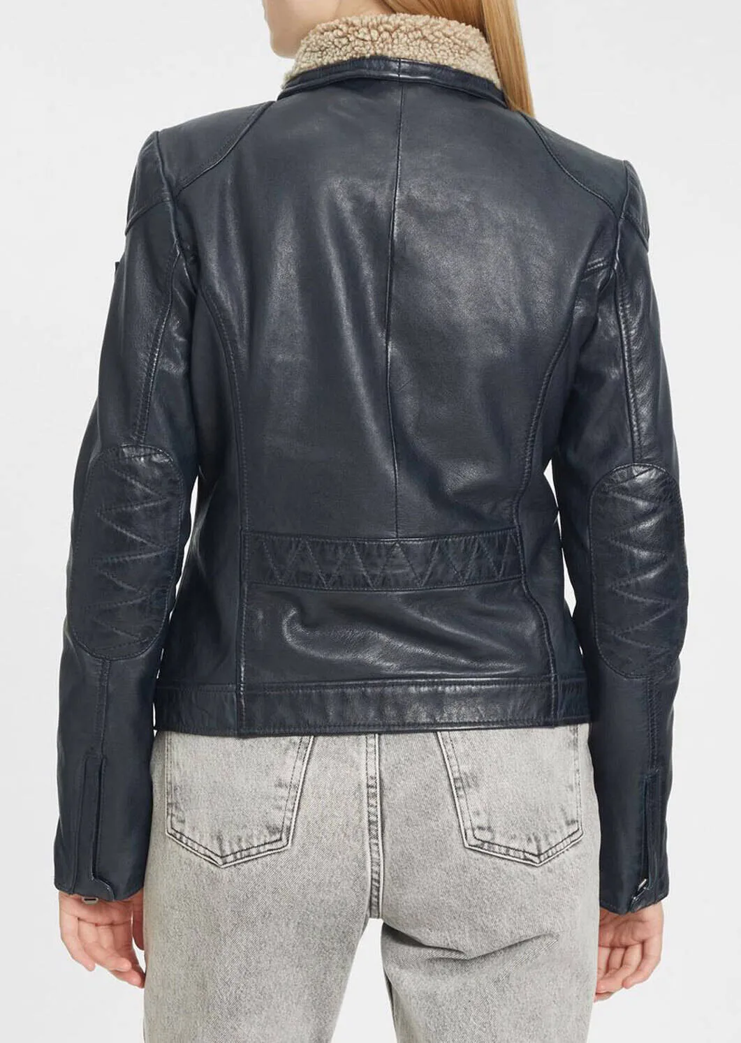 Women's blue biker style leather jacket jenja