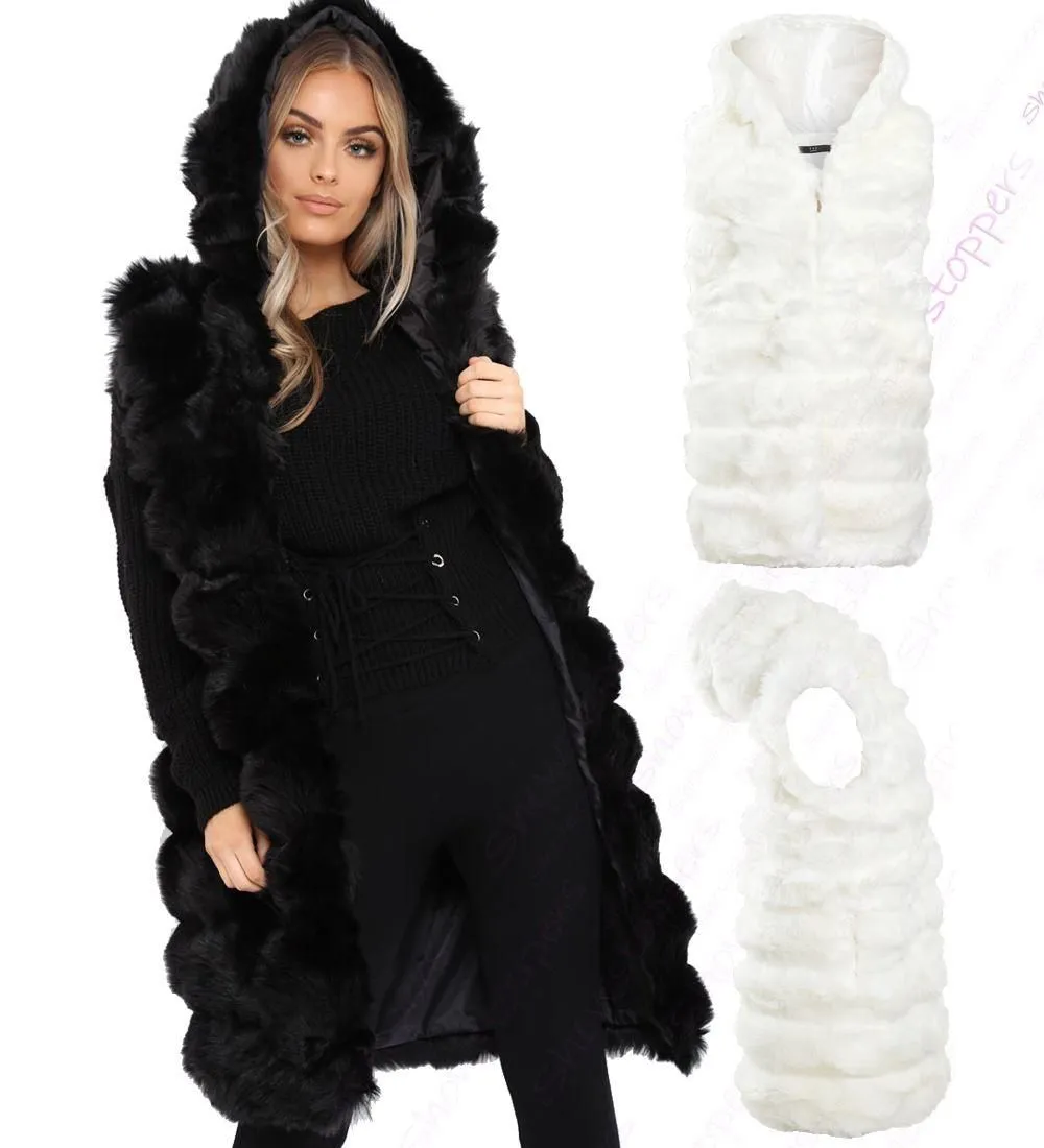 Womens Faux Fur Gilet Jacket Bodywarmer Soft Fluffy Waistcoat Size 8 10 12 14