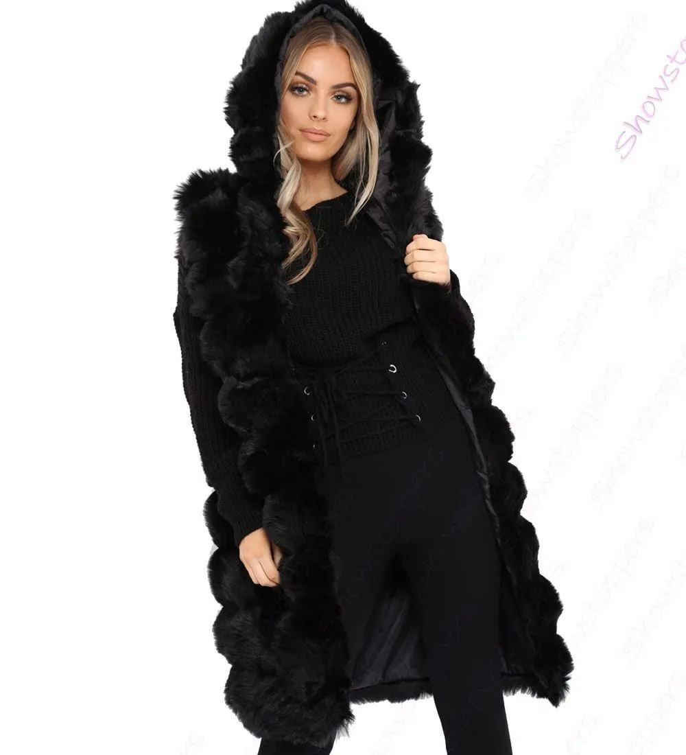 Womens Faux Fur Gilet Jacket Bodywarmer Soft Fluffy Waistcoat Size 8 10 12 14