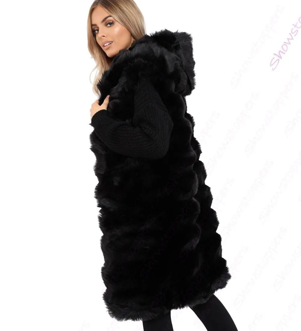 Womens Faux Fur Gilet Jacket Bodywarmer Soft Fluffy Waistcoat Size 8 10 12 14