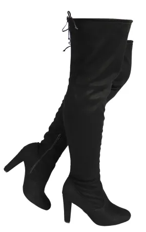 Women's Over The Knee Boot - Sexy Wide Calf Thigh High Pullon Boot - Trendy Block Heel Shoe - Comfortable Boot Black 7.5W